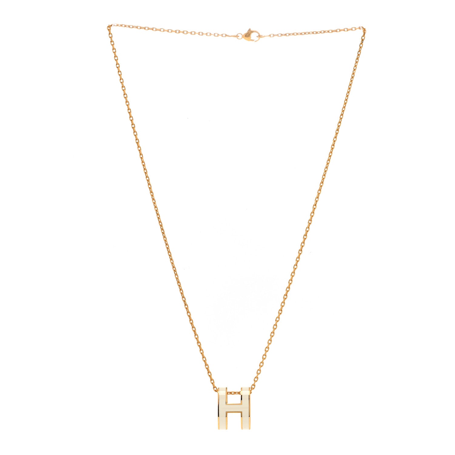 Hermes Lacquered Gold Pop H Pendant Necklace White 3 of 7