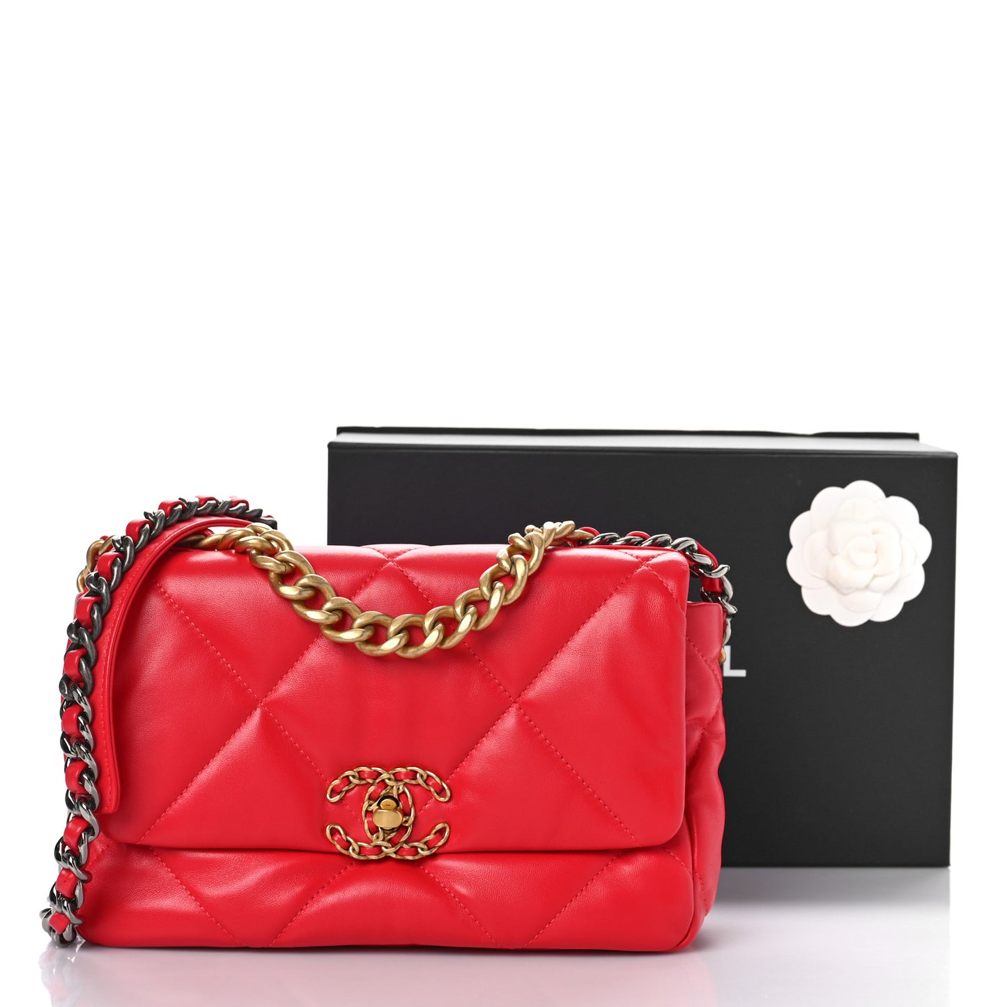 Lambskin Quilted Medium Chanel 19 Flap Red