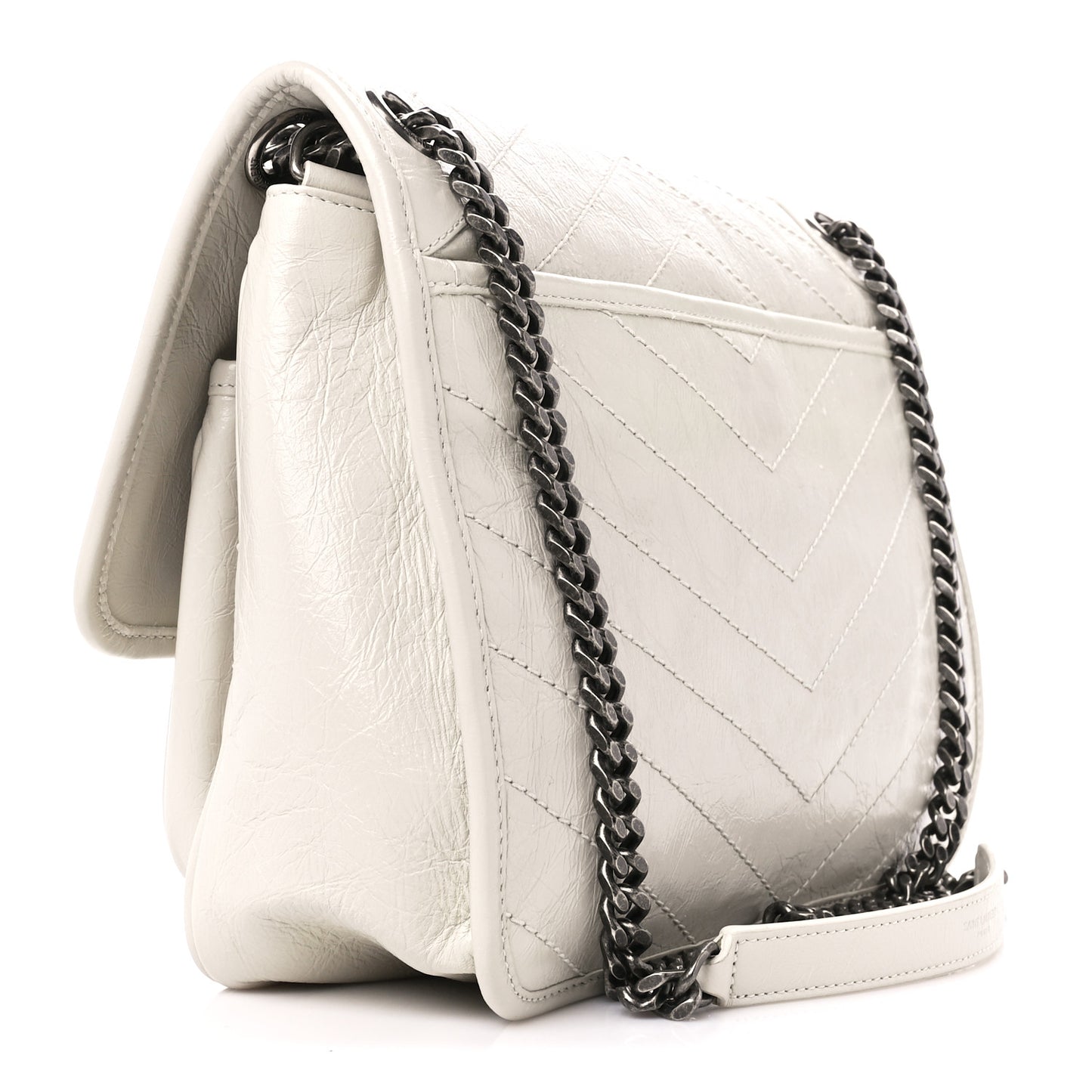 Crinkled Calfskin Matelasse Monogram Medium Niki Chain Satchel Crema Soft