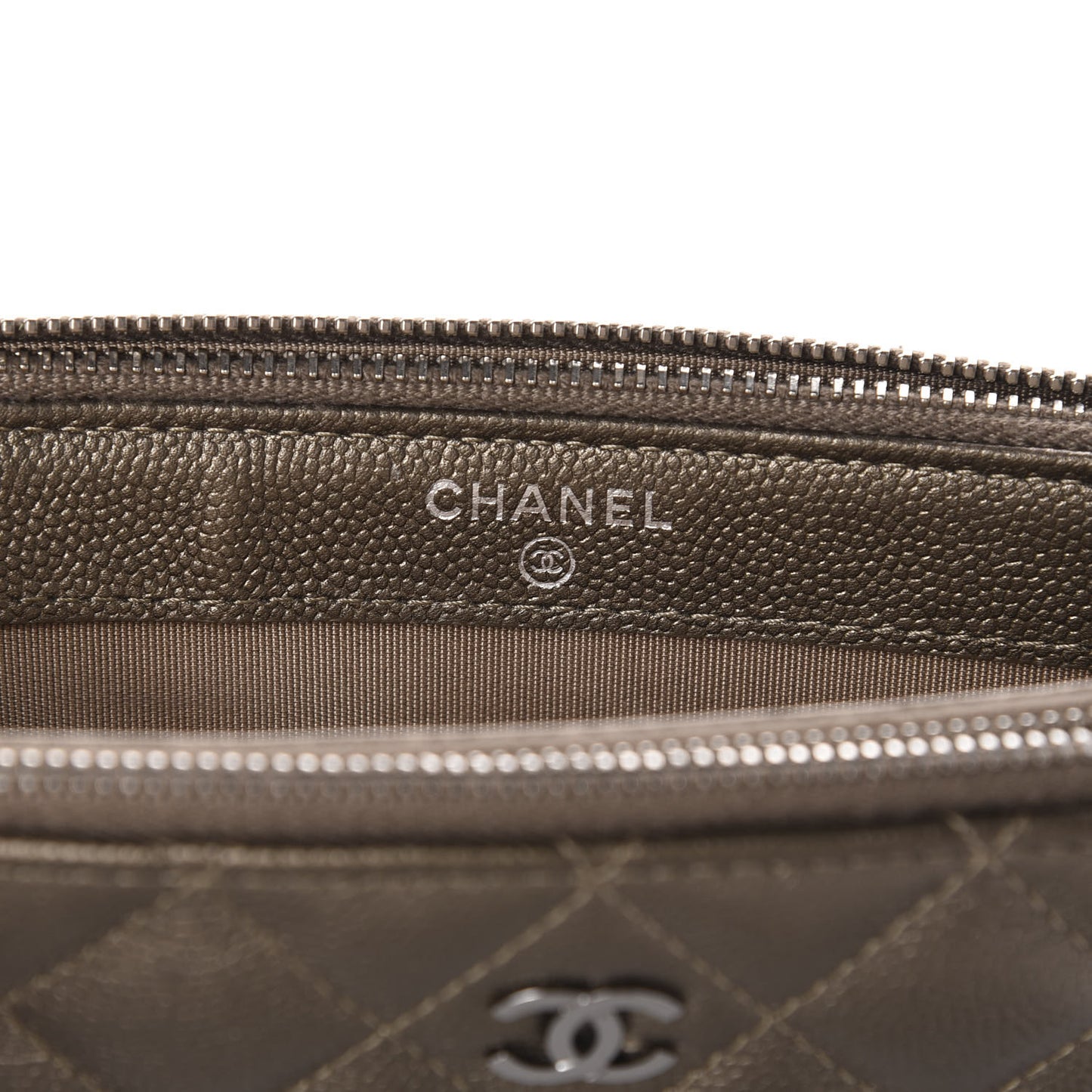 Metallic Caviar Quilted Small Clutch With Chain Gold