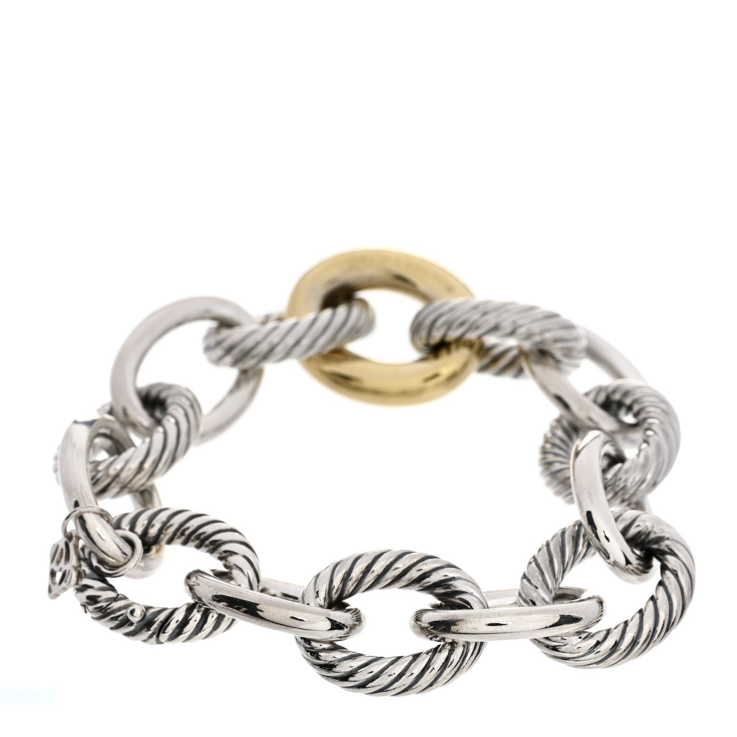David Yurman Sterling Silver 18K Yellow Gold 19mm Extra Large Oval Link Bracelet 2 of 3