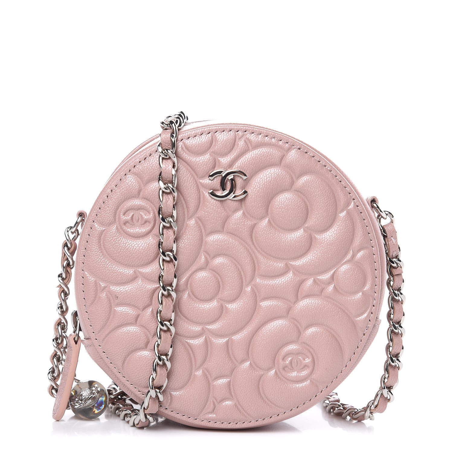 Chanel Goatskin Camellia Quilted Round Clutch With Chain Light Pink 1 of 10