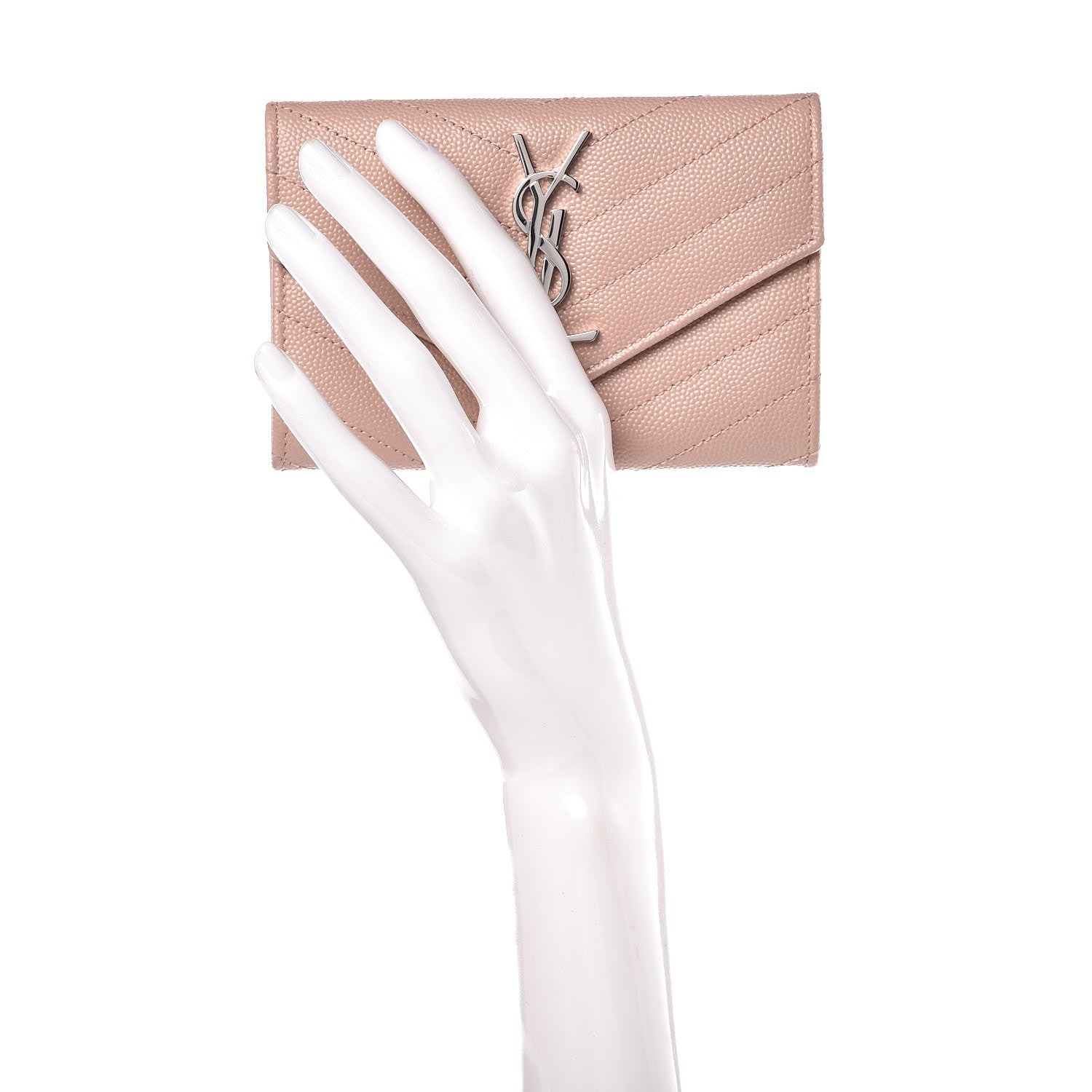 Saint Laurent Grain De Poudre Matelasse Chevron Small Monogram Envelope Wallet Pale Blush 2 of 7