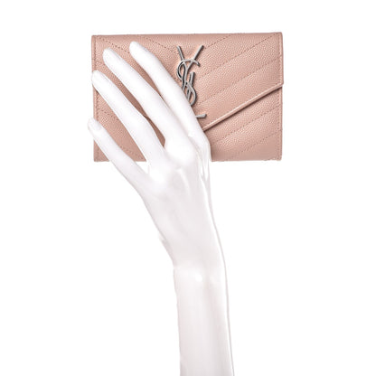 Saint Laurent Grain De Poudre Matelasse Chevron Small Monogram Envelope Wallet Pale Blush 2 of 7