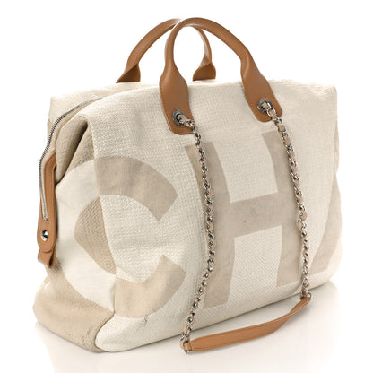 Chanel Canvas Maxi Bowling Bag White Beige 3 of 12