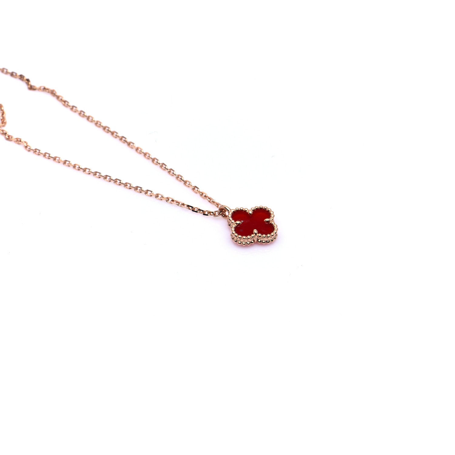 Van Cleef & Arpels 18K Rose Gold Carnelian Sweet Alhambra Pendant Necklace 4 of 9