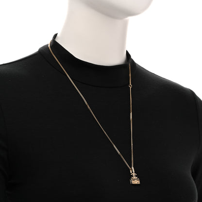 Chanel Metal Crystal Quilted Flap Bag Necklace Gold 2 of 6