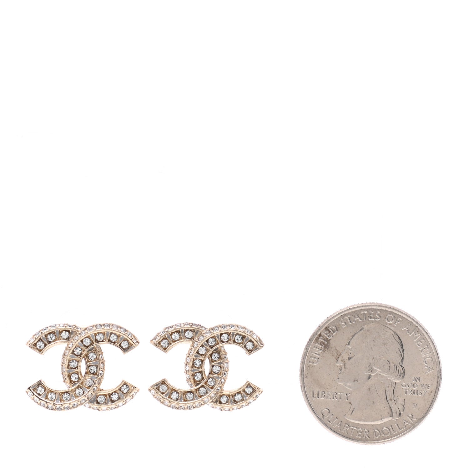 Chanel Crystal Timeless CC Earrings Light Gold 2 of 4