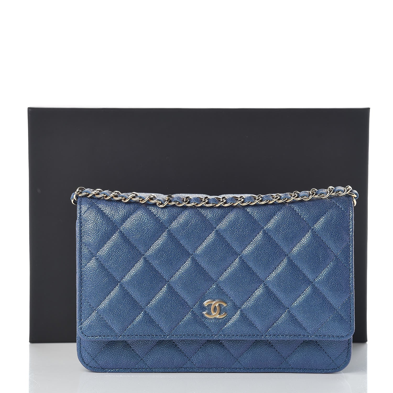 Chanel Iridescent Caviar Quilted Wallet On Chain WOC Dark Blue 11 of 11