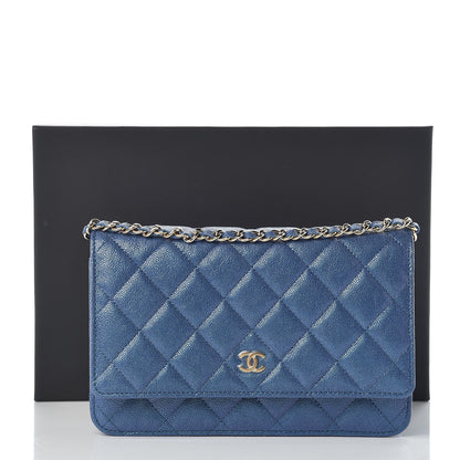 Chanel Iridescent Caviar Quilted Wallet On Chain WOC Dark Blue 11 of 11