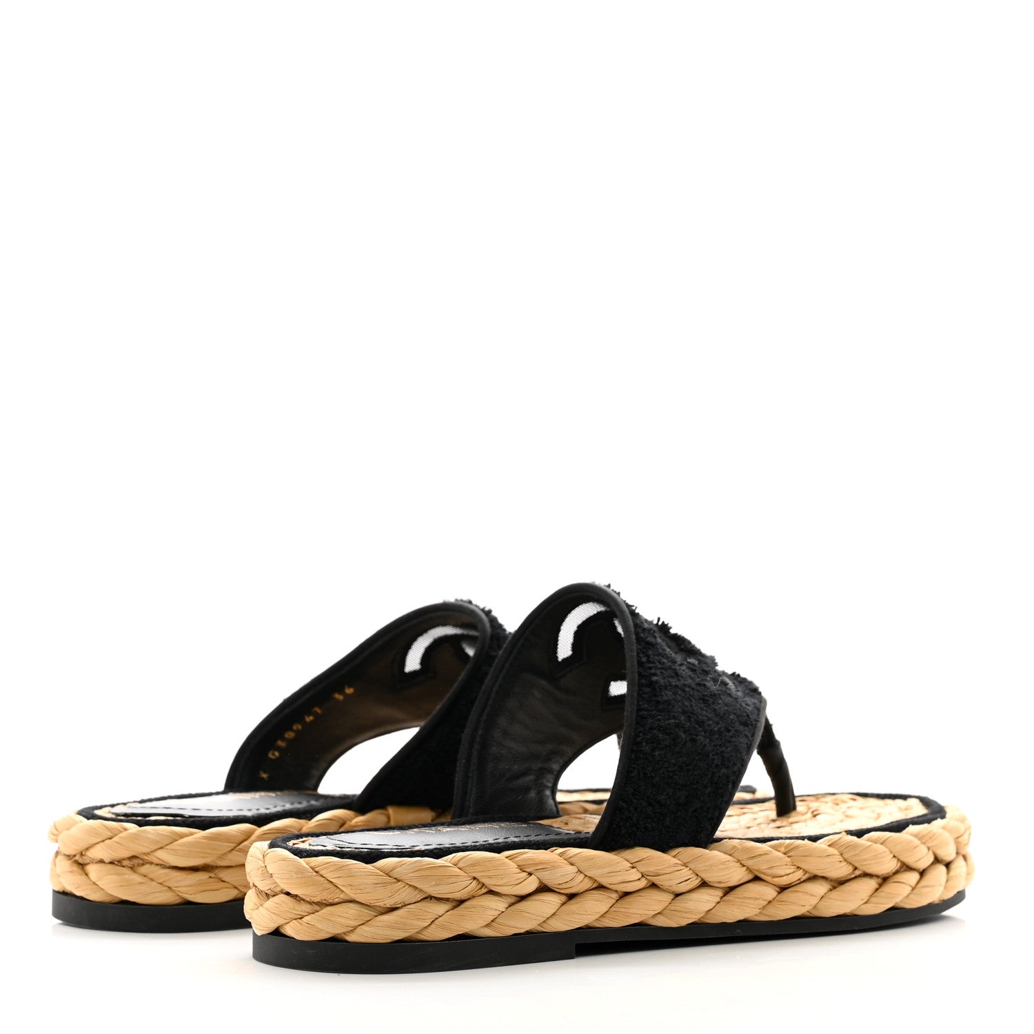 Chanel Terry Cloth Raffia CC Logo Thong Sandals 36 Black 4 of 8
