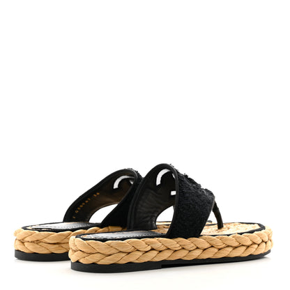 Chanel Terry Cloth Raffia CC Logo Thong Sandals 36 Black 4 of 8