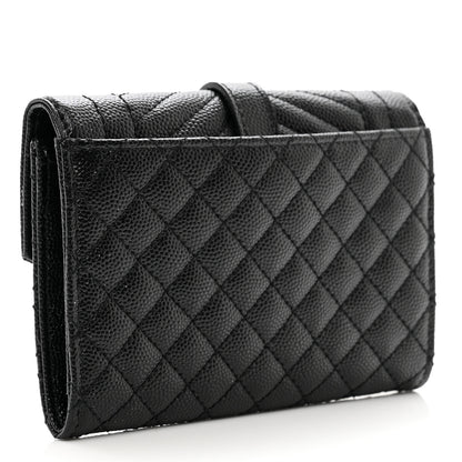 Saint Laurent Grain De Poudre Textured Mixed Matelasse Triquilt Small Monogram Envelope Wallet Black 3 of 7