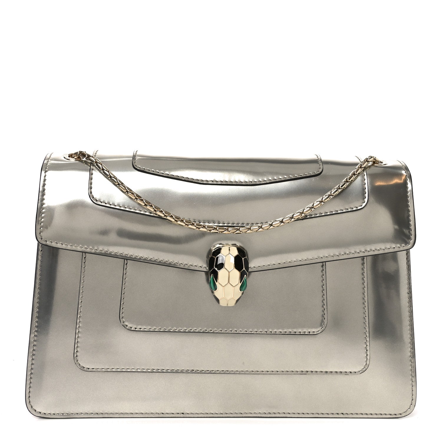 Bulgari Metallic Calfskin Serpenti Forever Shoulder Bag Silver 1 of 9