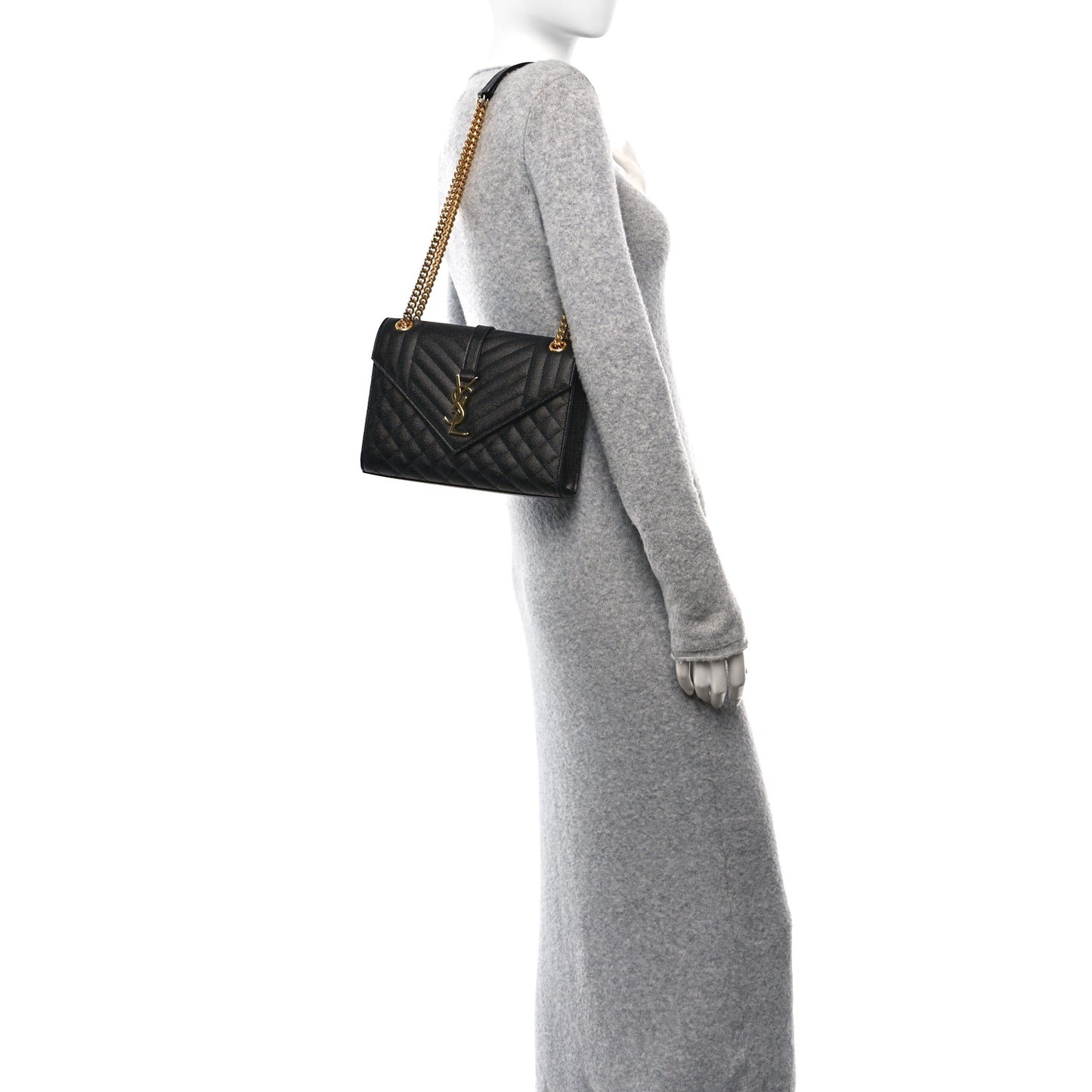 Grain De Poudre Textured Mixed Matelasse Triquilt Medium Monogram Satchel Black