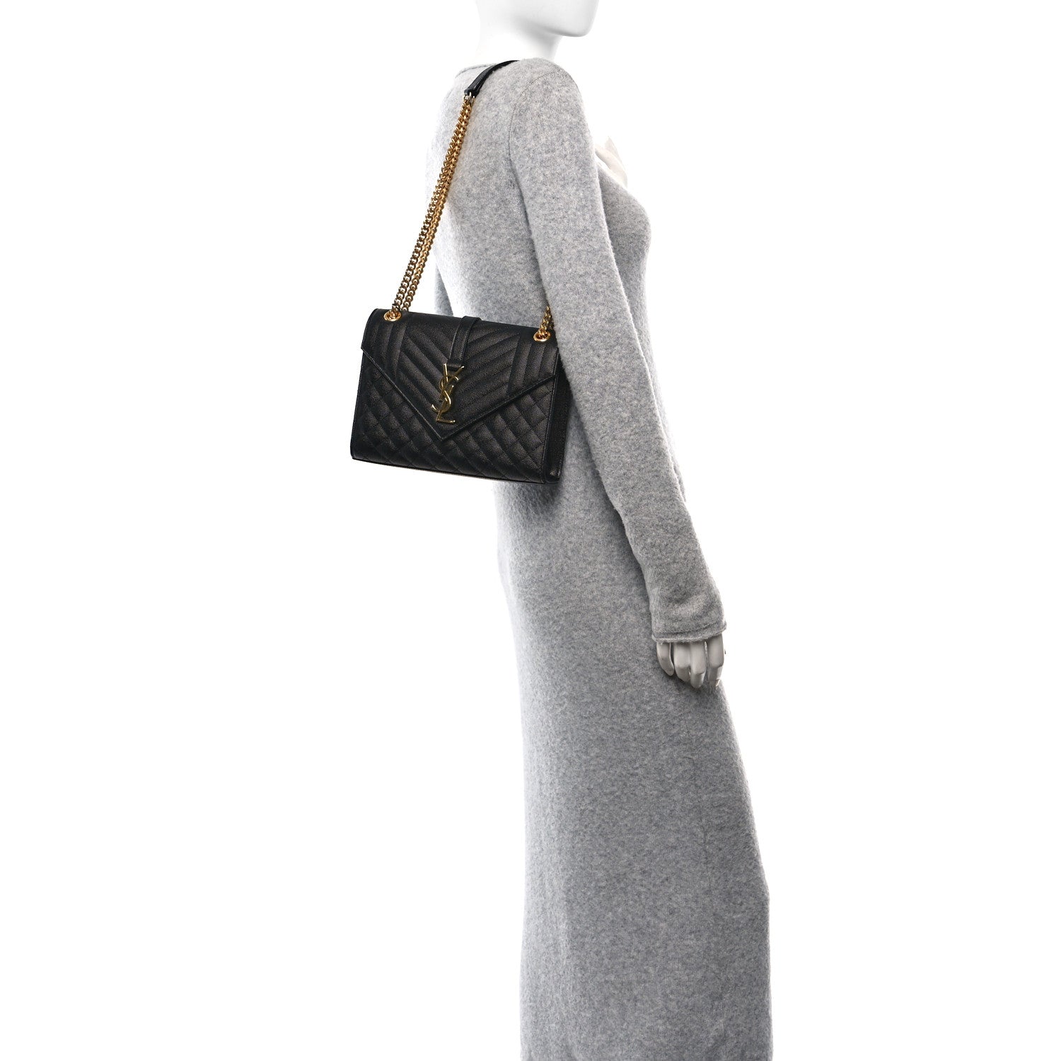 Saint Laurent Grain De Poudre Textured Mixed Matelasse Triquilt Medium Monogram Satchel Black 2 of 11