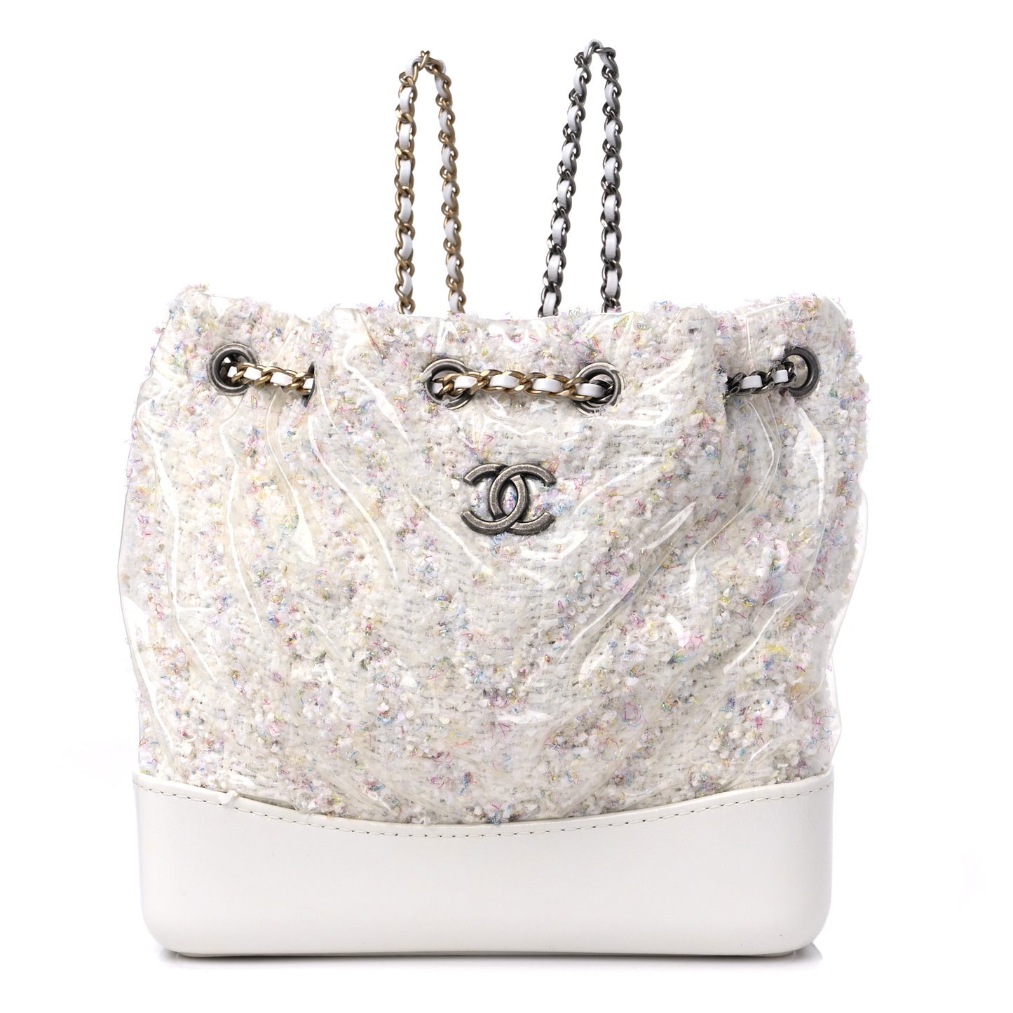 Tweed PVC Quilted Small Gabrielle Backpack White