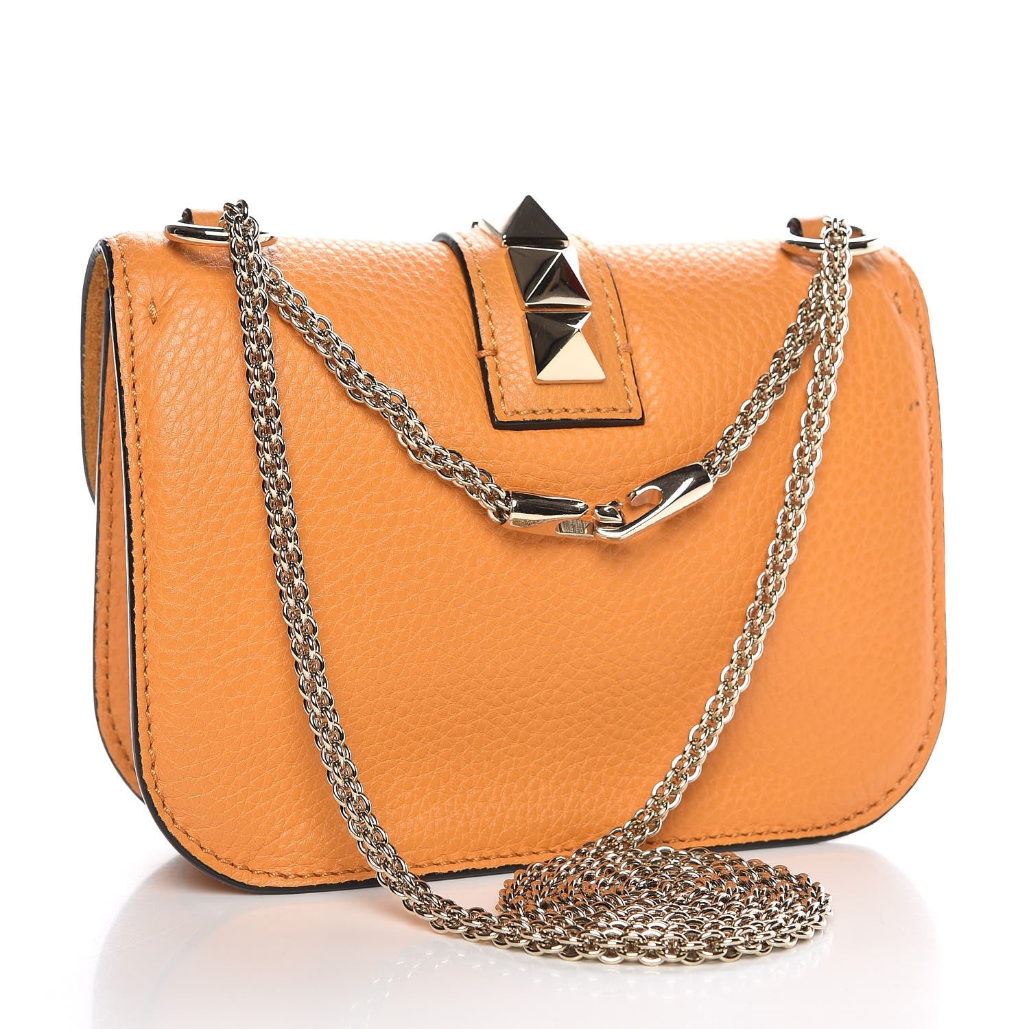 Valentino Garavani Pebbled Calfskin Small Glam Lock Rockstud Flap Mandarin Sorbet 4 of 10