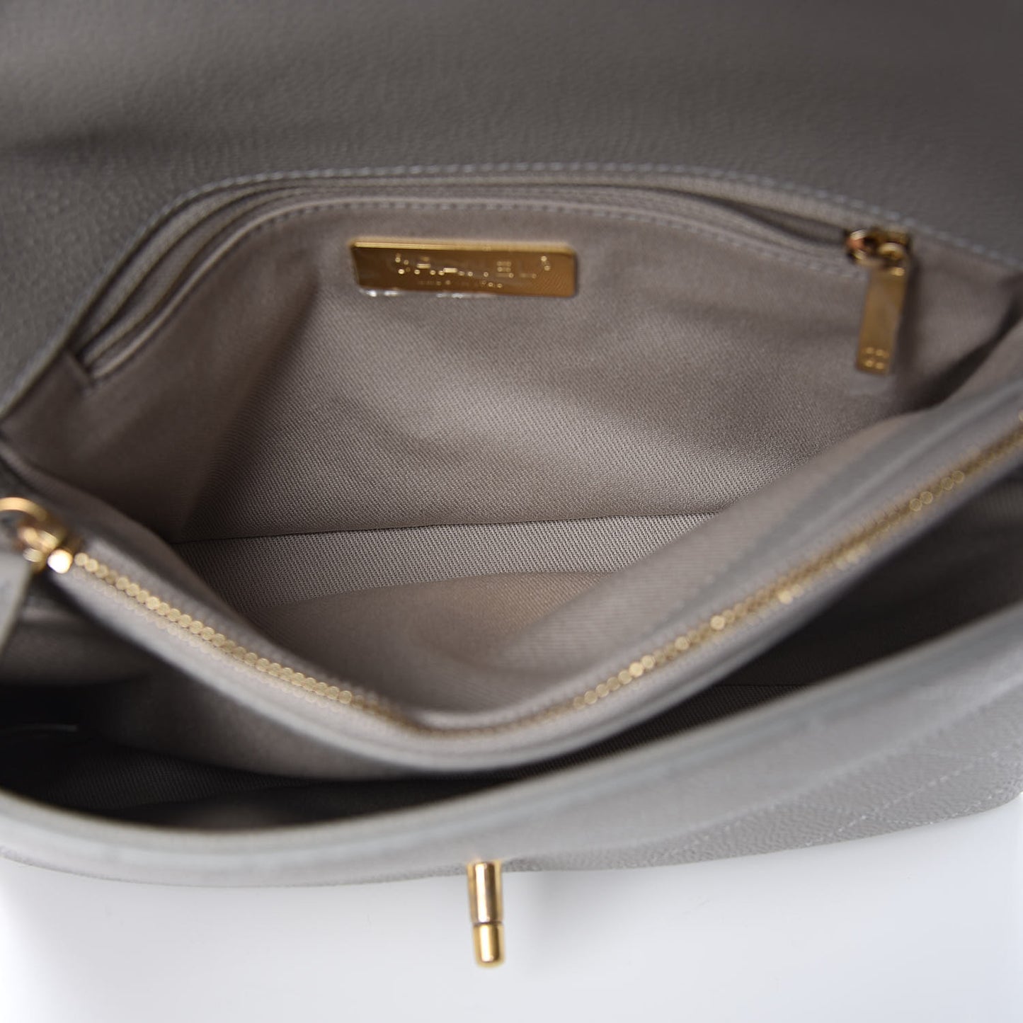Grained Calfskin Small Stitched Flap Grey
