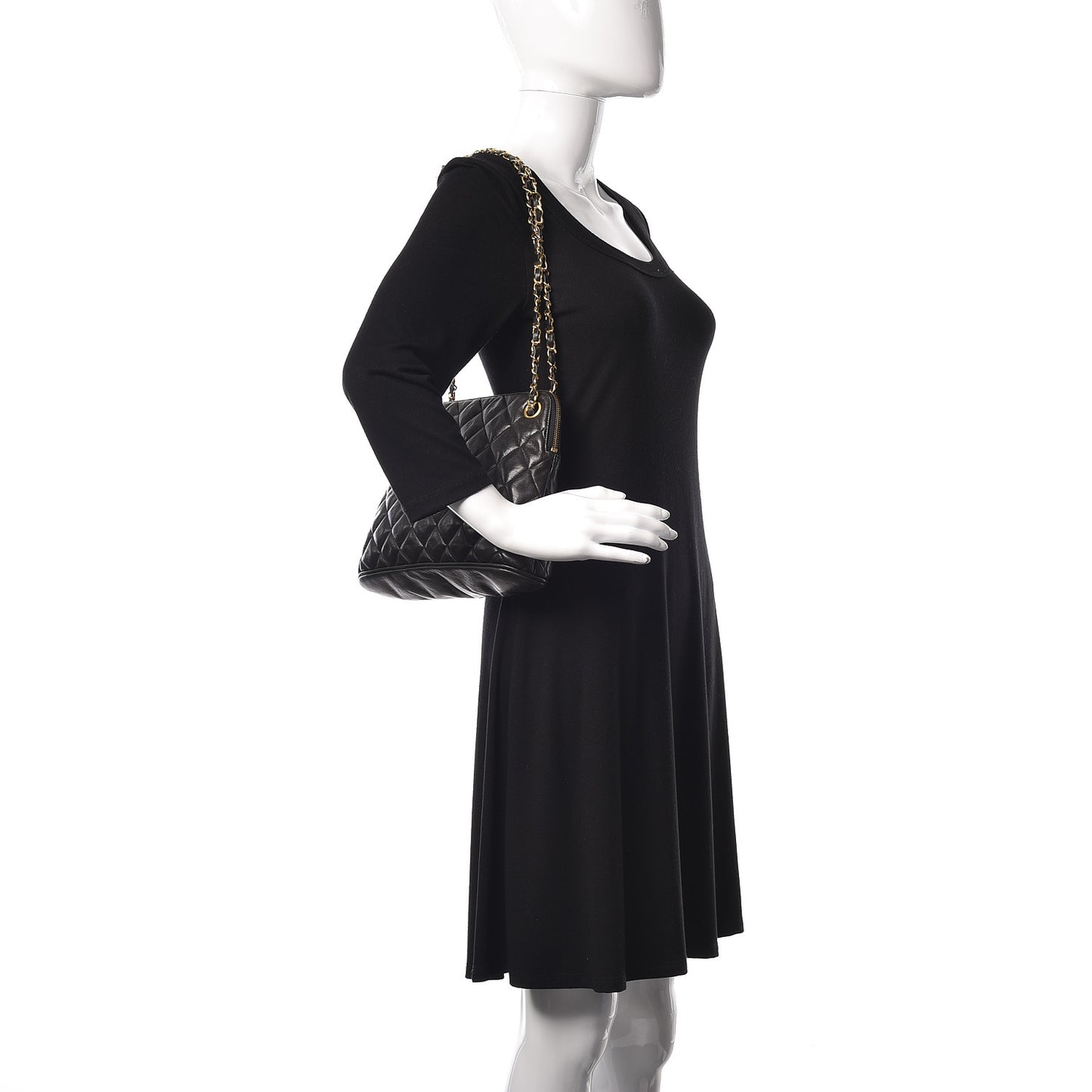 Lambskin Quilted Shopping Tote Black