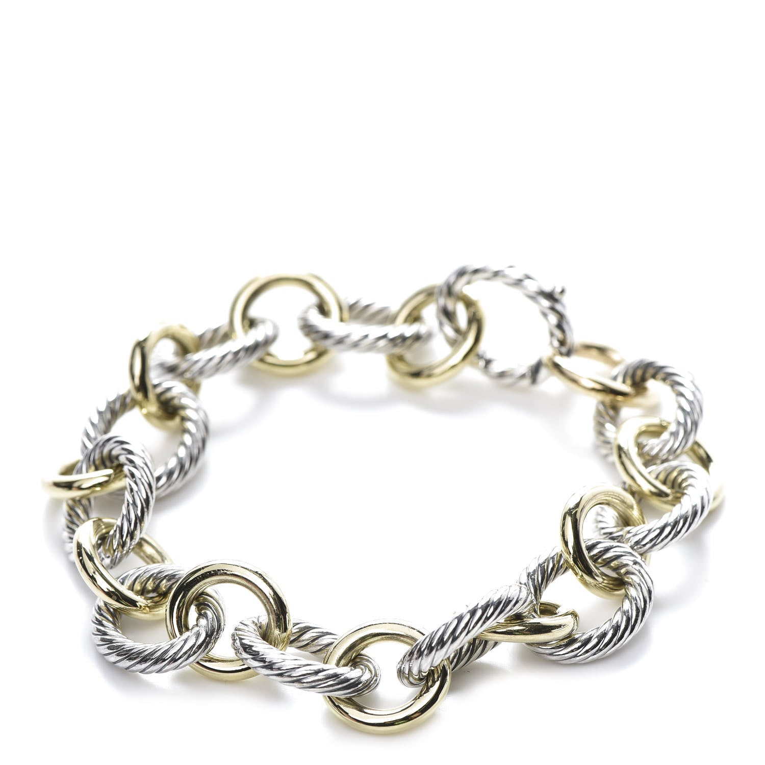 David Yurman Sterling Silver 18K Yellow Gold 12mm Large Oval Link Bracelet 1 of 5