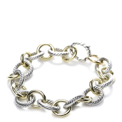 David Yurman Sterling Silver 18K Yellow Gold 12mm Large Oval Link Bracelet 1 of 5
