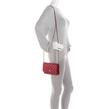 Chanel Lambskin Quilted Wallet On Chain WOC Red 2 of 8