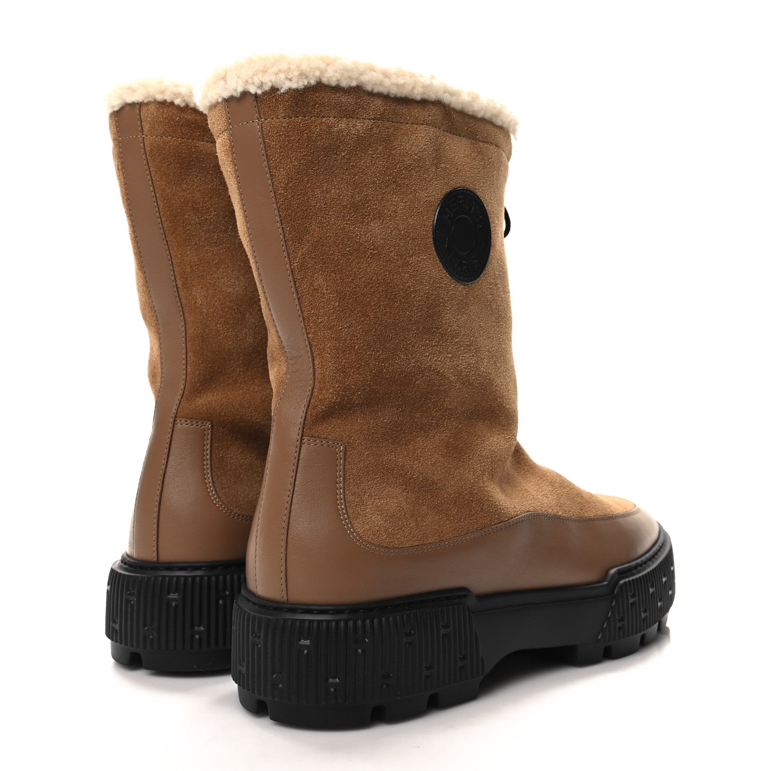 Hermes Suede Shearling Calfskin Womens Journey Ankle Boots 41 Brun Fumé 41 Brun Fumé Ecru 4 of 7