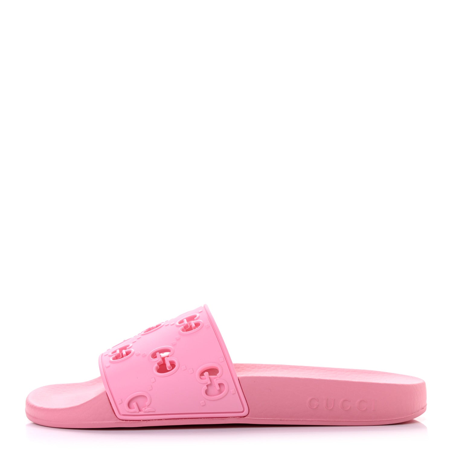 Gucci Rubber GG Monogram Perforated Womens Slide Sandals 37 Rose Box 1 of 5