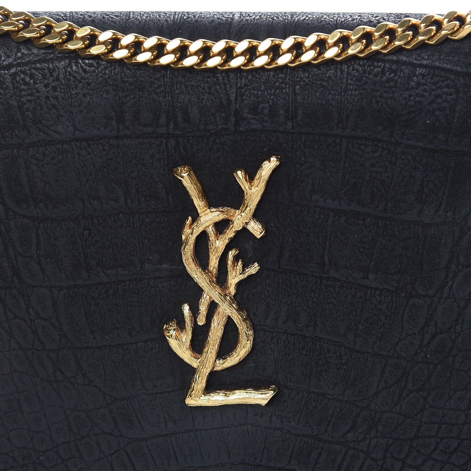 Saint Laurent Crocodile Embossed Nubuck Monogram Chain Wallet in Black 12 of 12