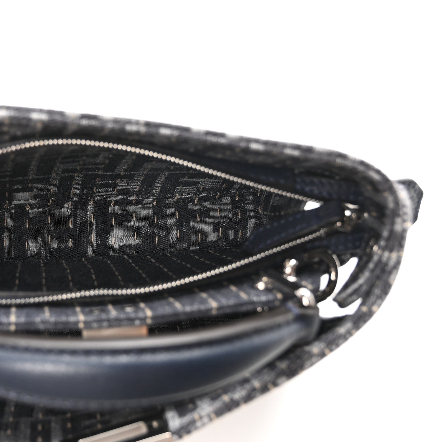Fendi Chenille Vitello Seta FF Peekaboo I See U X Cross Satchel Blue Notte 5 of 10