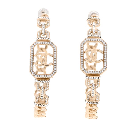 Chanel Crystal CC Vendome Hoop Earrings Gold 1 of 5