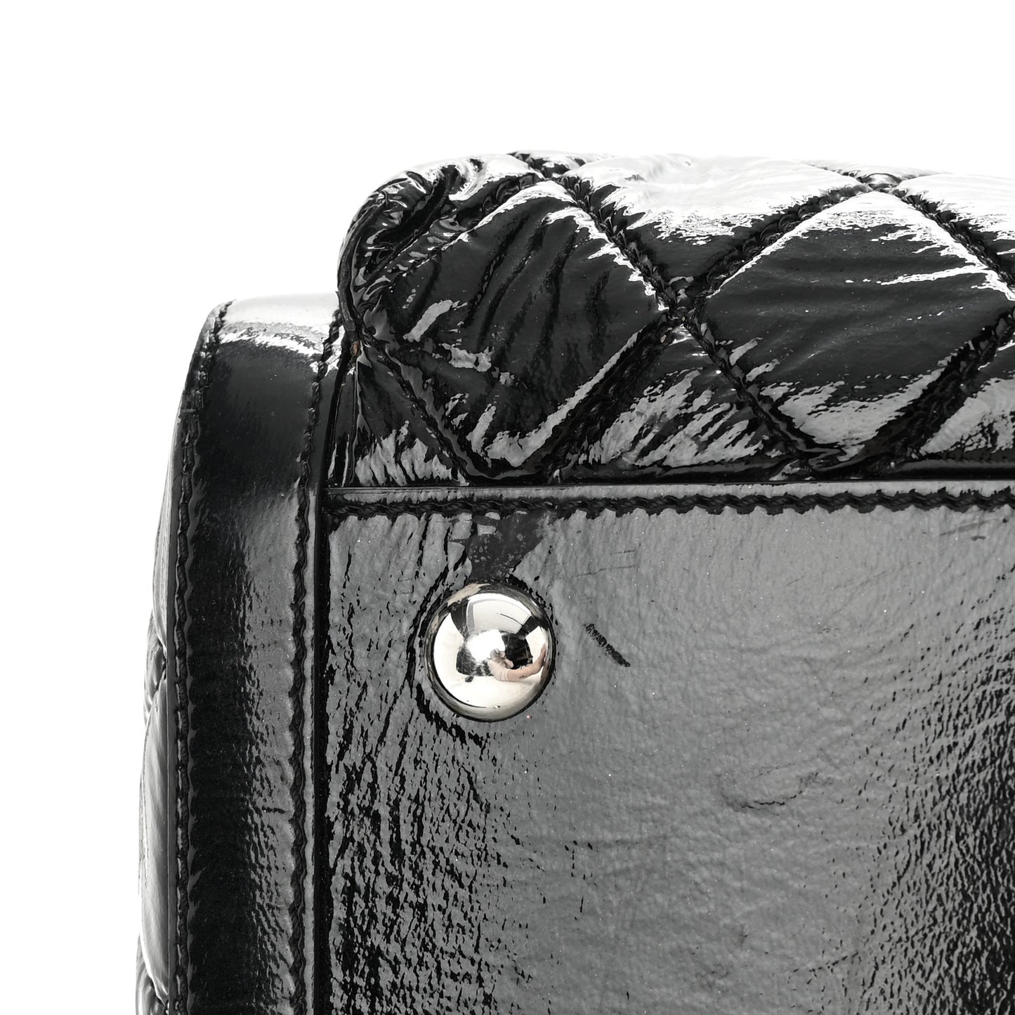Patent Quilted Day Glo Flap Bag Black
