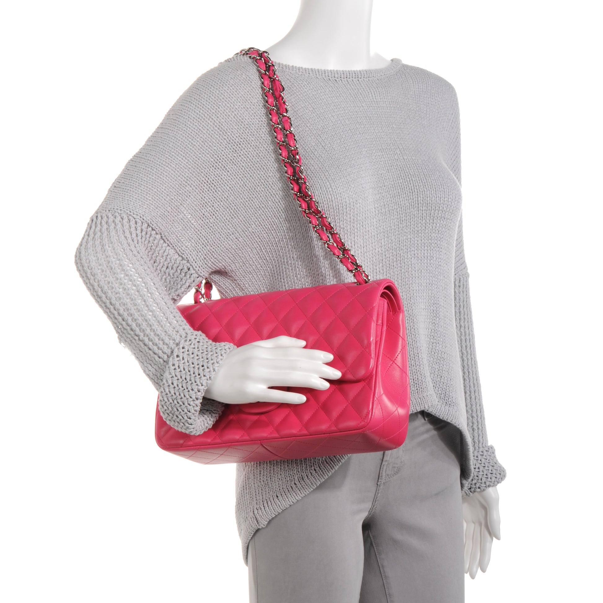 Chanel Lambskin Quilted Jumbo Double Flap Dark Pink 2 of 9