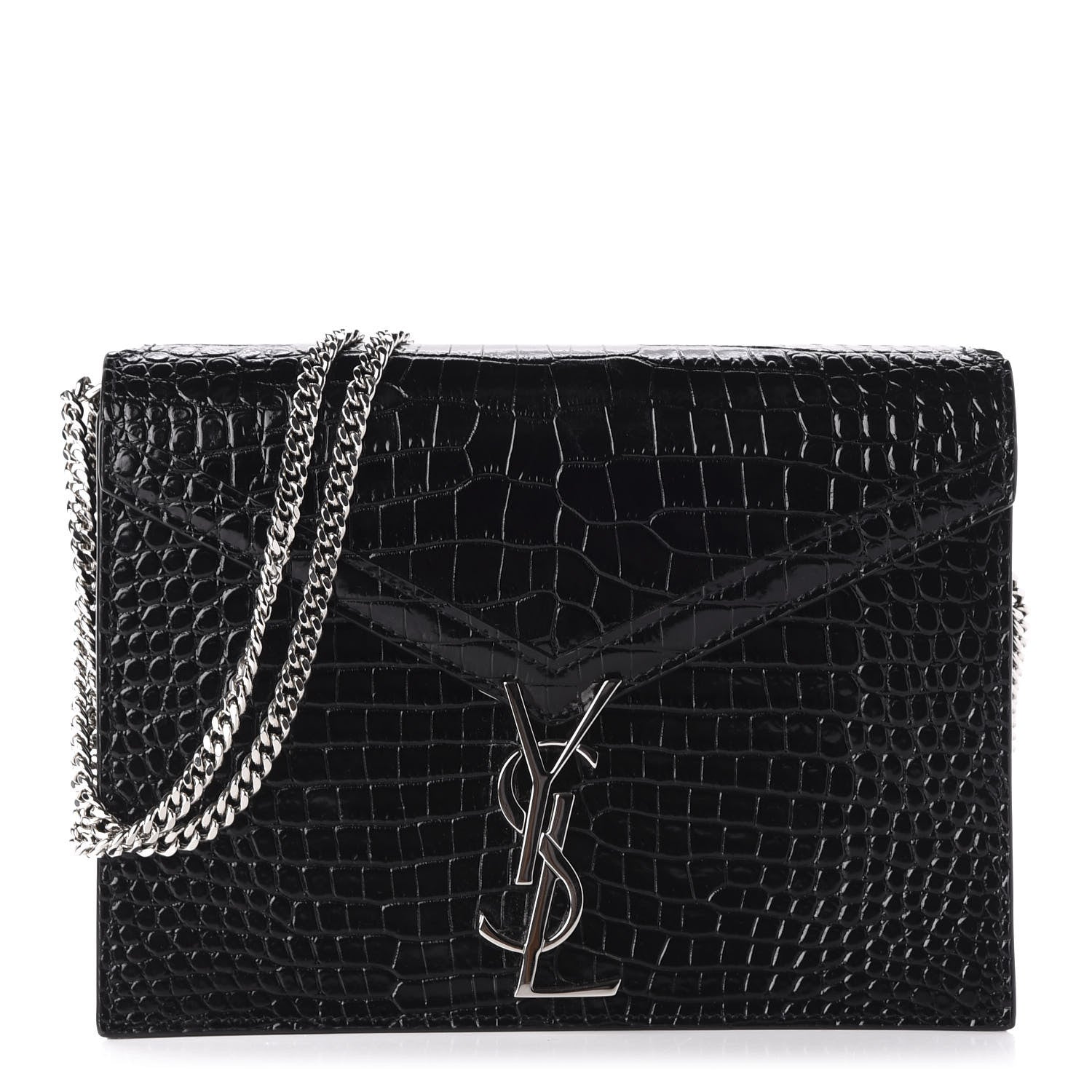 Saint Laurent Calfskin Crocodile Embossed Monogram Cassandra Clasp Bag Black Rouge Legion 1 of 11