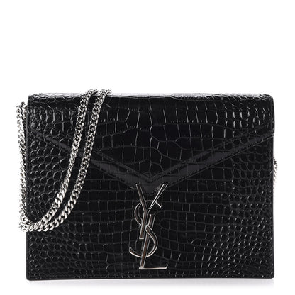 Saint Laurent Calfskin Crocodile Embossed Monogram Cassandra Clasp Bag Black Rouge Legion 1 of 11