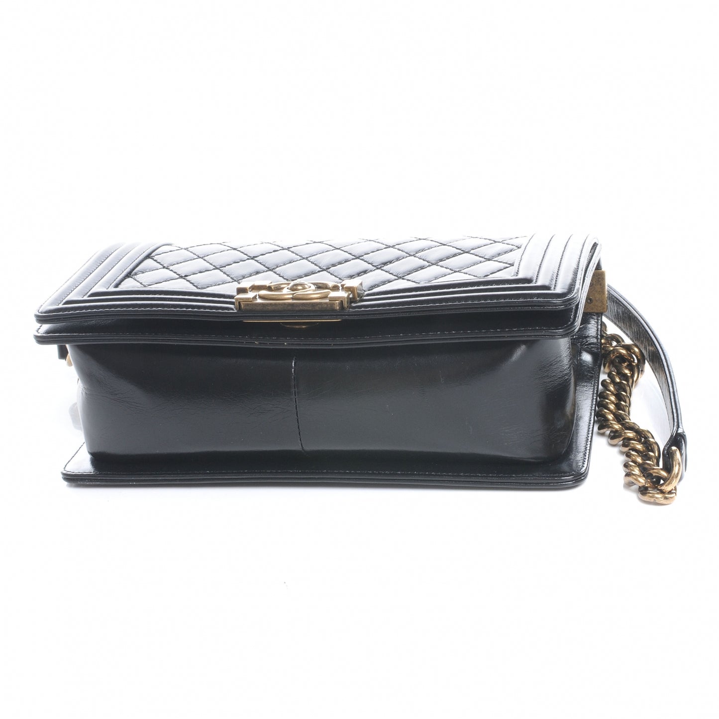 Glazed Calfskin Medium Boy Flap Black