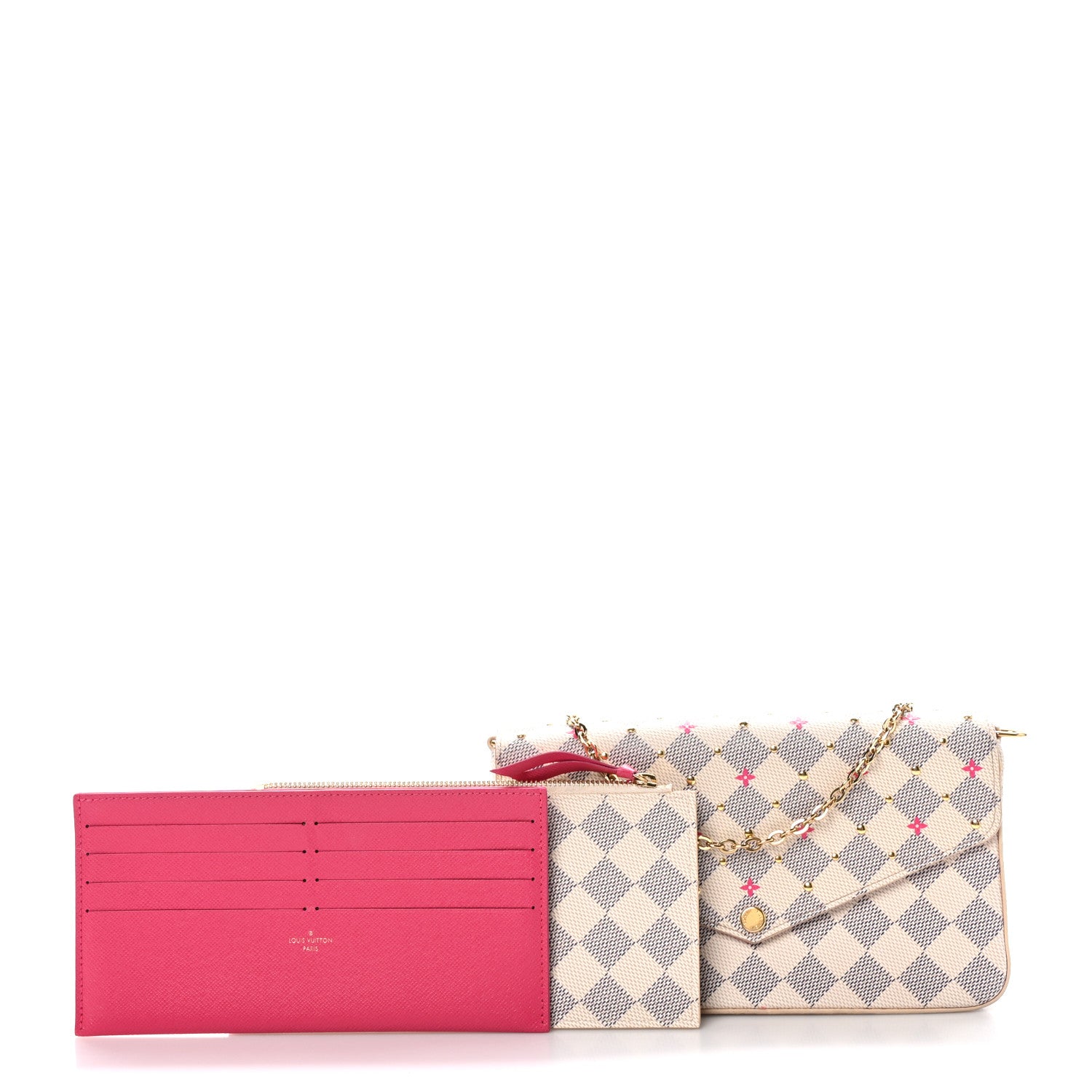 Louis Vuitton Damier Azur Studded Pochette Felicie Chain Wallet Fuchsia 3 of 11