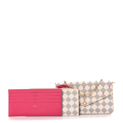 Louis Vuitton Damier Azur Studded Pochette Felicie Chain Wallet Fuchsia 3 of 11