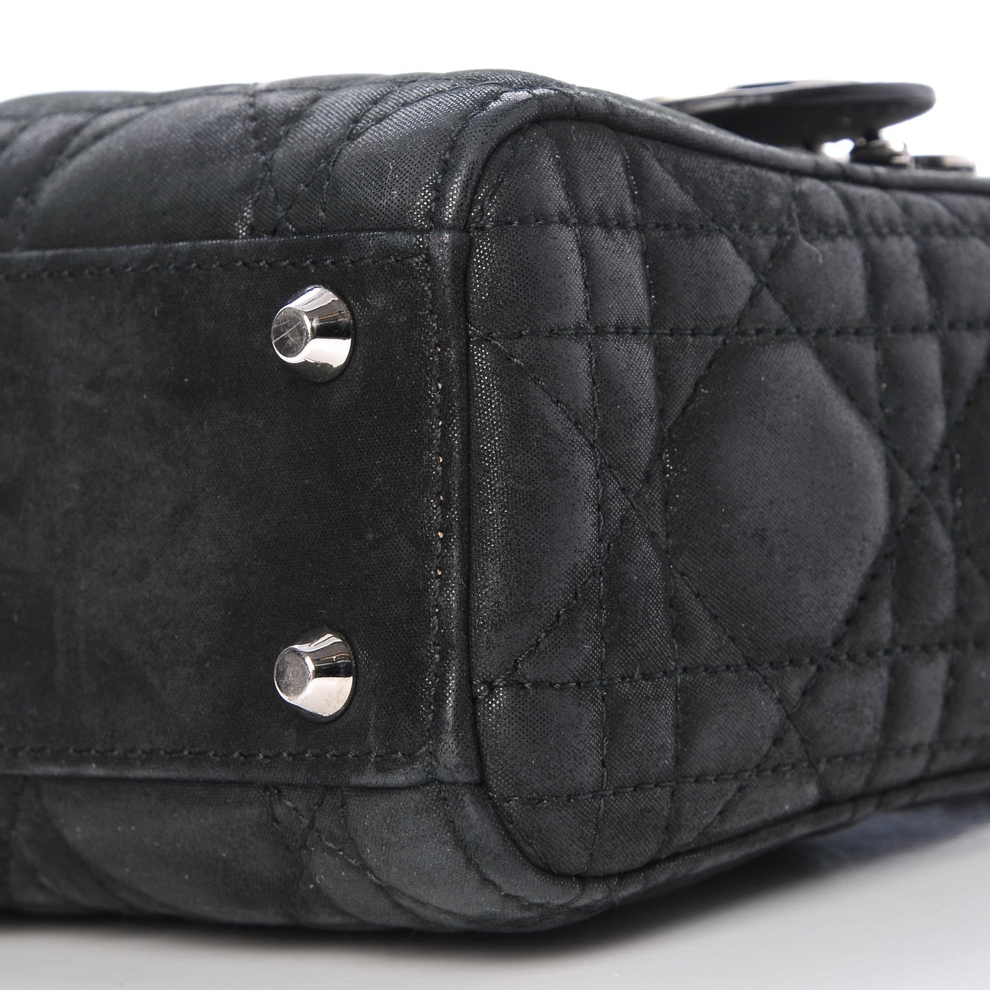 Metallic Calfskin Cannage Mini Lady Dior Black