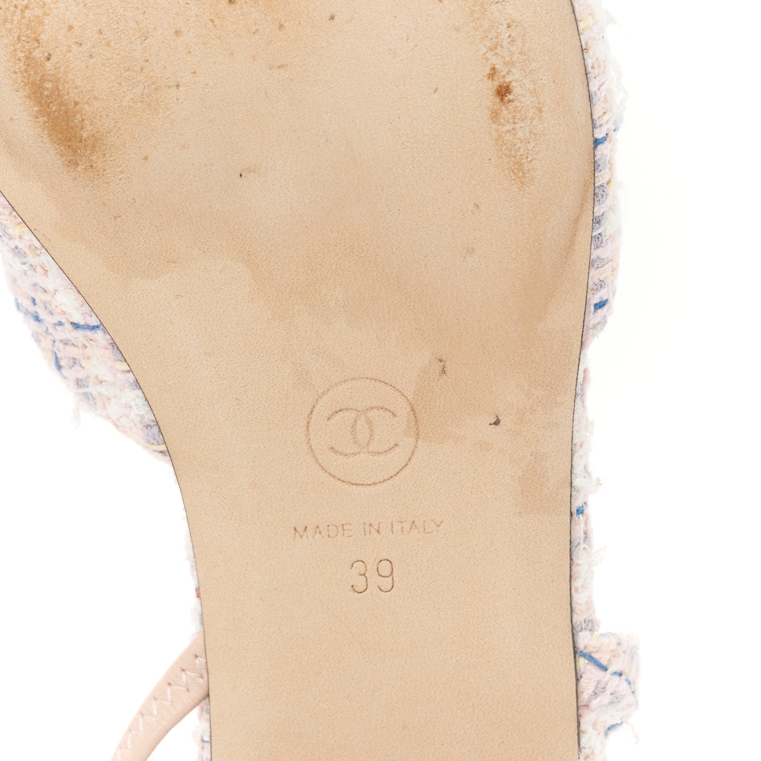 Chanel Tweed Grosgrain Cap Toe Slingback Flats 39 White Blue Pink 9 of 10