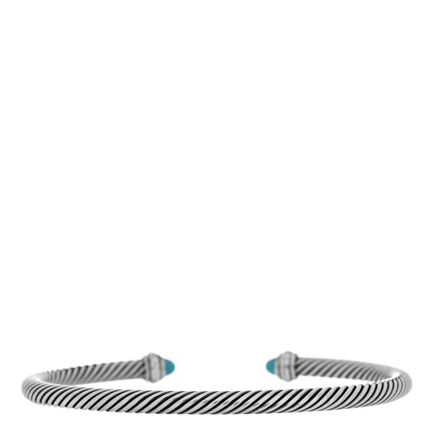 David Yurman Sterling Silver 18K Yellow Gold Turquoise 4mm Cable Bracelet 2 of 4