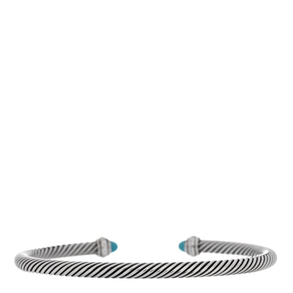David Yurman Sterling Silver 18K Yellow Gold Turquoise 4mm Cable Bracelet 2 of 4