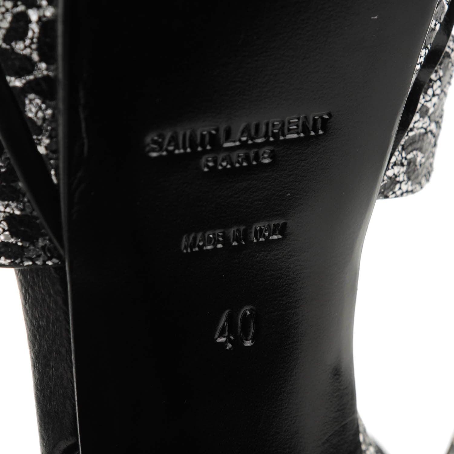 Saint Laurent Metallic Calfskin Leopard Print Tribute 105 Platform Sandals 40 Black Silver 6 of 7