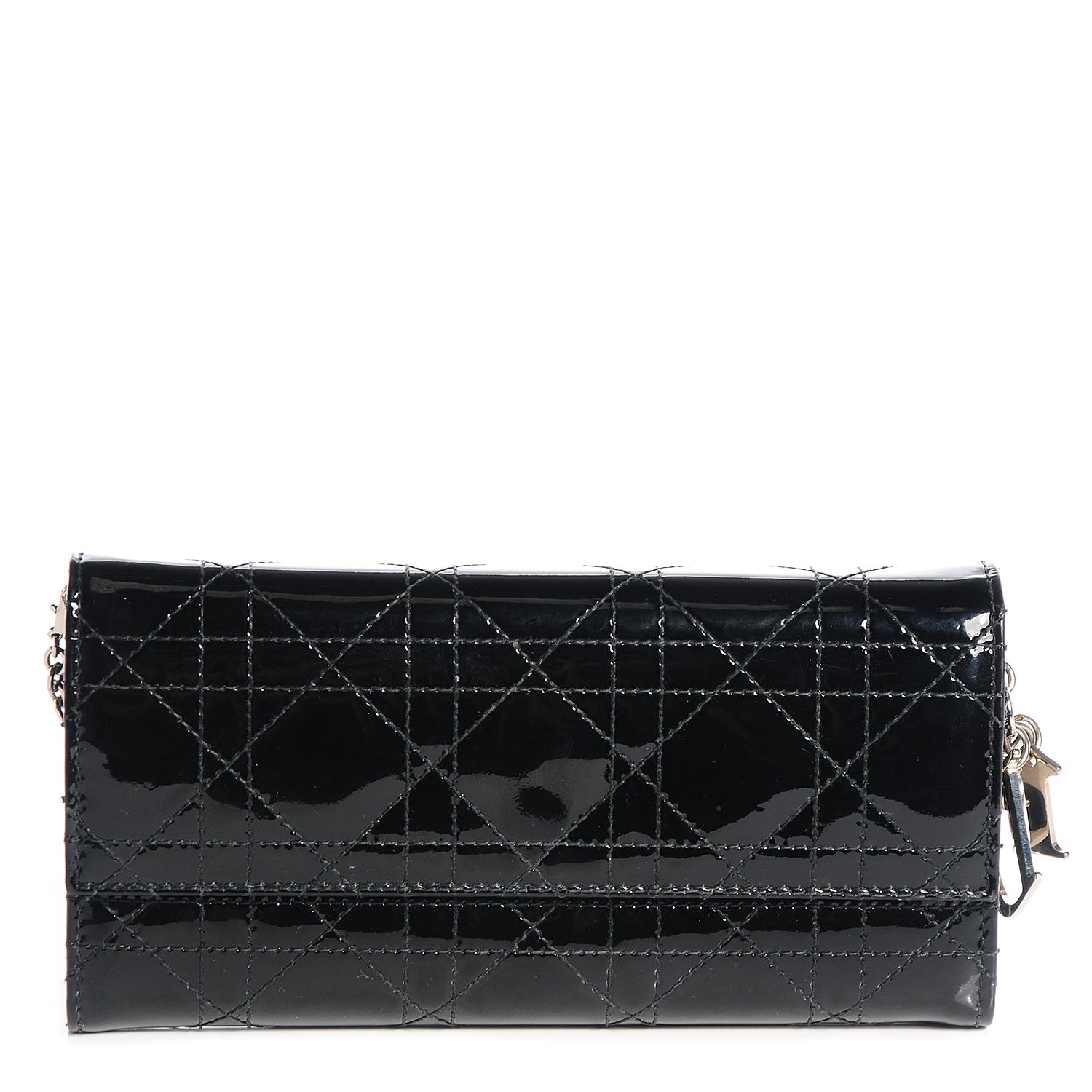 Christian Dior Patent Cannage Rendez-vous Chain Wallet Black 1 of 9