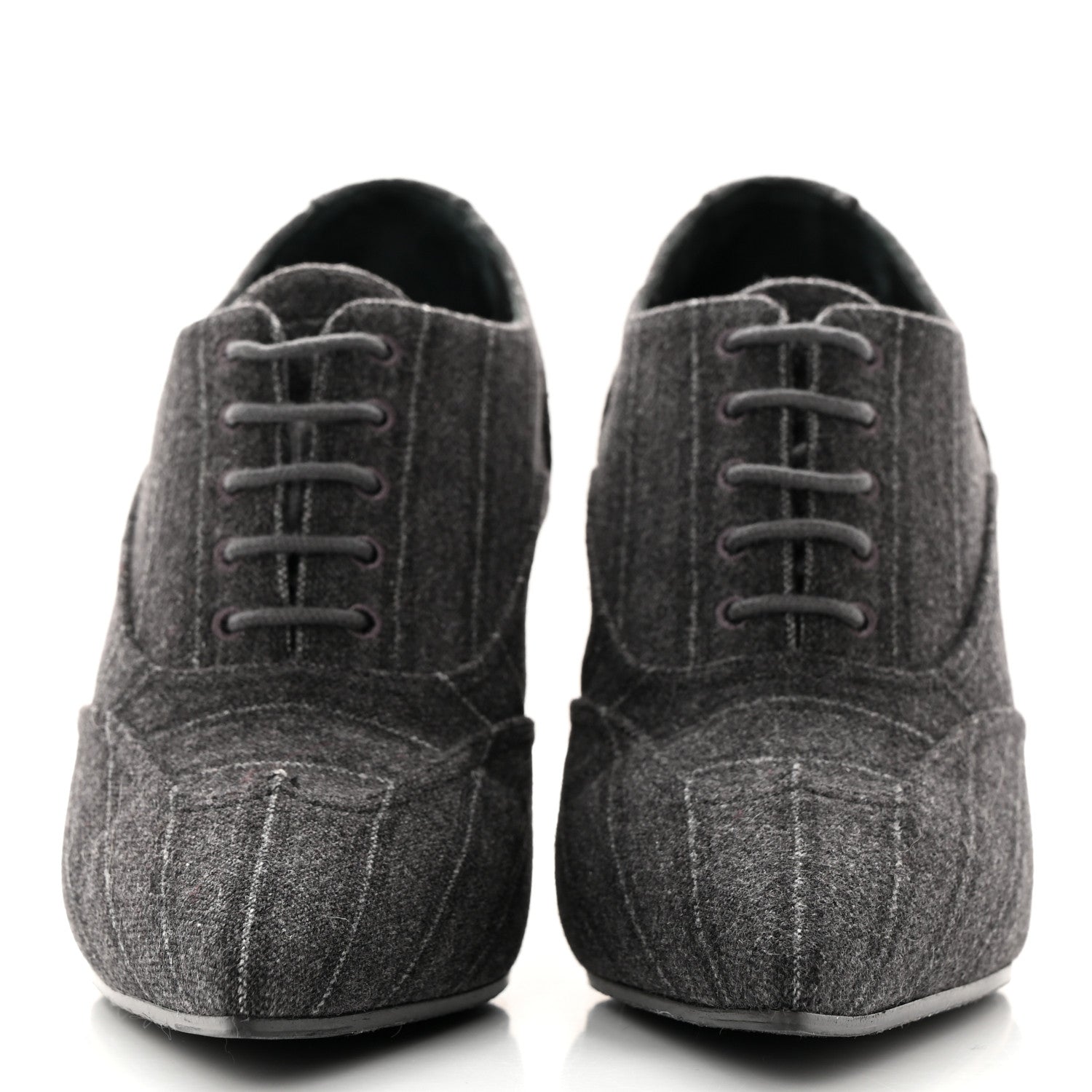 Chanel Fabric Lace Up Ankle Booties 37 Grey 2 of 11