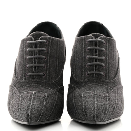 Chanel Fabric Lace Up Ankle Booties 37 Grey 2 of 11