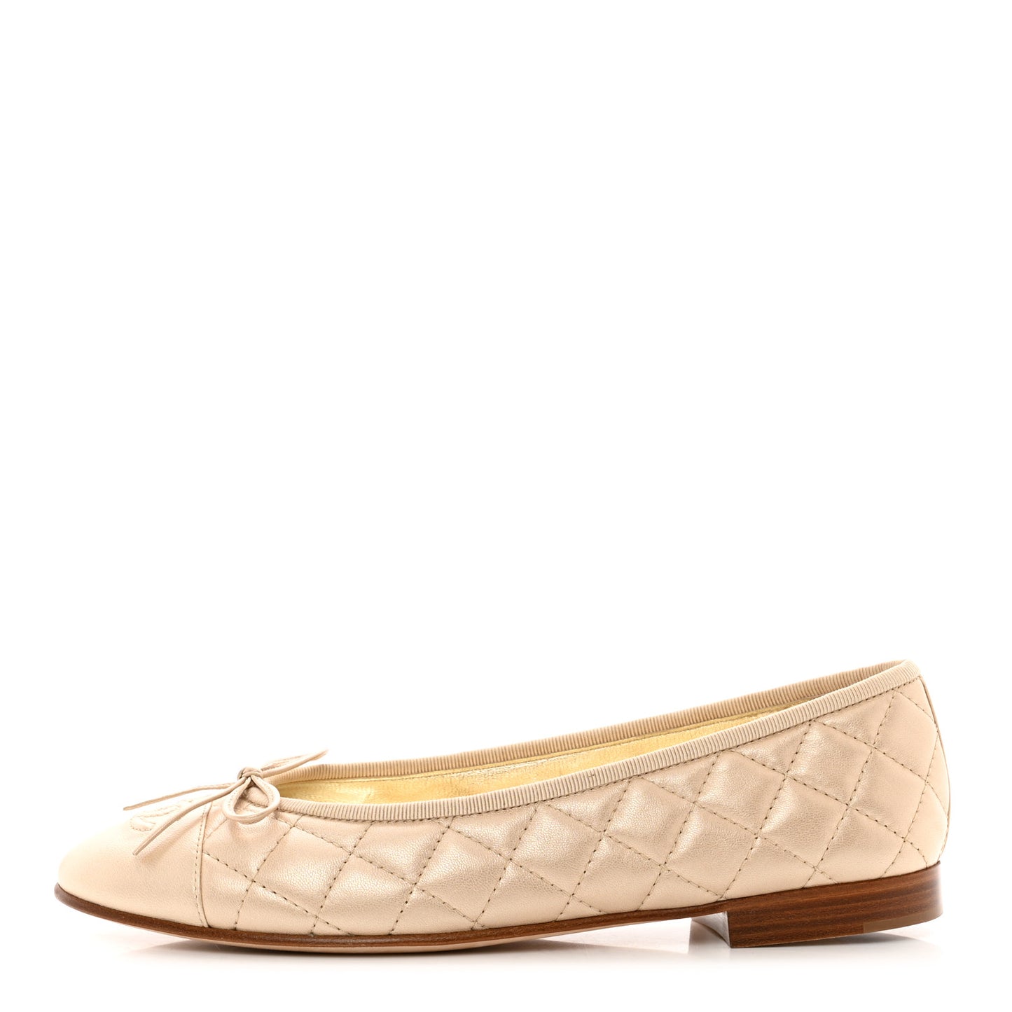 Iridescent Lambskin Quilted CC Cap Toe Ballerina Flats 39.5 Light Gold