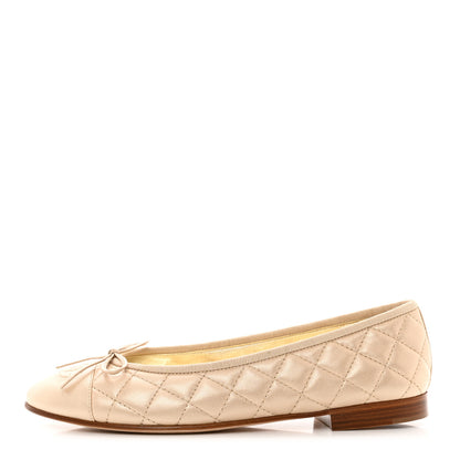 Chanel Iridescent Lambskin Quilted CC Cap Toe Ballerina Flats 39.5 Light Gold 1 of 9