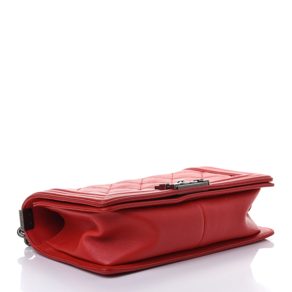 Calfskin Quilted Double Stitch Medium Boy Flap Red